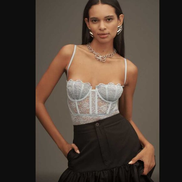 New women's XL By Anthropologie The Giselle lace bustier: bodysuit edition Sky